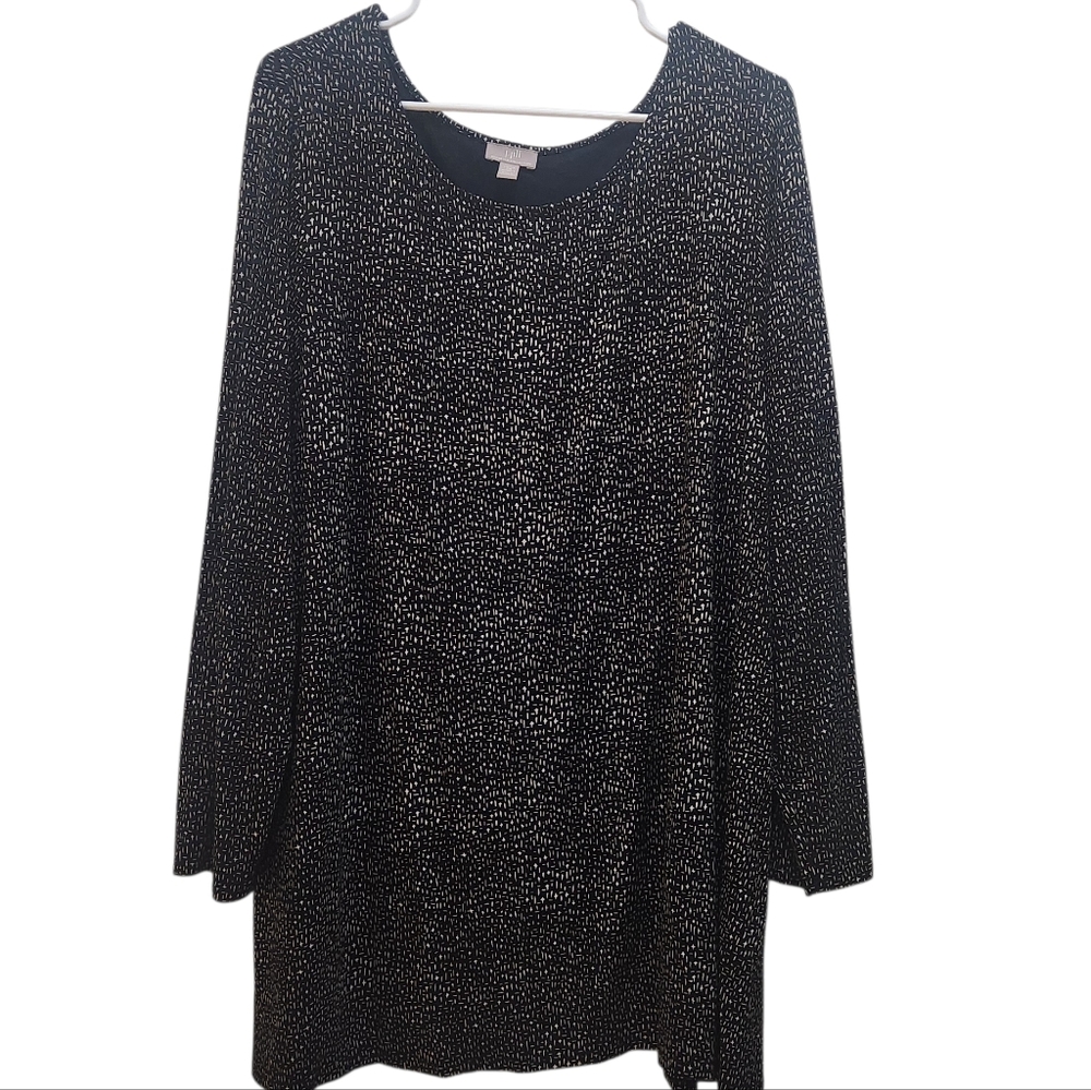 J JILL Wearever Collection Chic Black White Print Long Sleeve Tunic Plus Size 2X